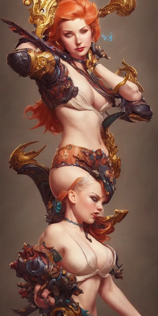 Image similar to Emma Duncan, pinup, league of legends, intricate, highly detailed, digital painting, hyperrealistic, artstation, concept art, smooth, sharp focus, illustration, Unreal Engine 5, 8K, art by artgerm and greg rutkowski and alphonse mucha, by Jesper Ejsing