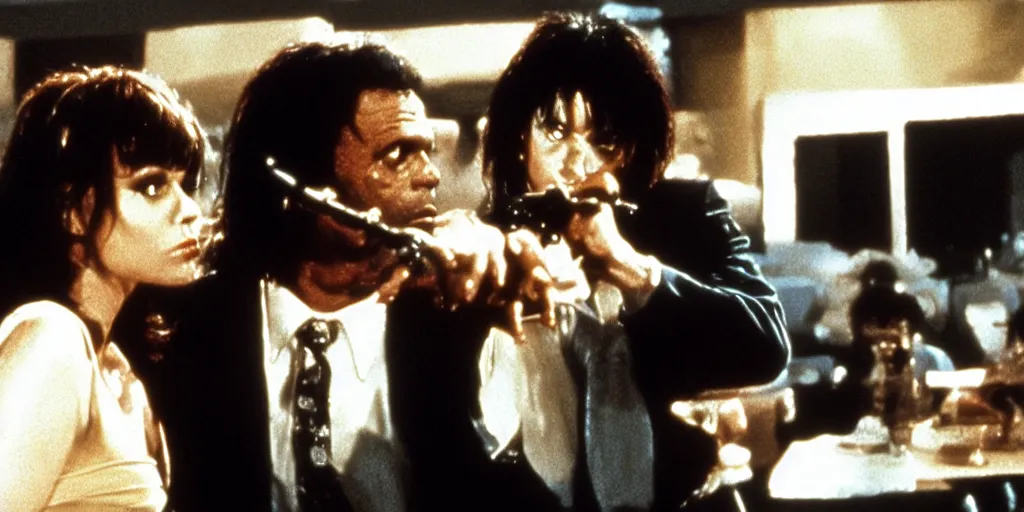 Image similar to frame from pulp fiction gremlins