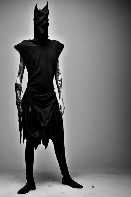 Prompt: fashion photoshoot of nyarlathotep, the crawling chaos modeling streetwear clothing in the style of yohji yamamoto, rick owens, DSLR, 4k, ultra high quality, cinematic lighting