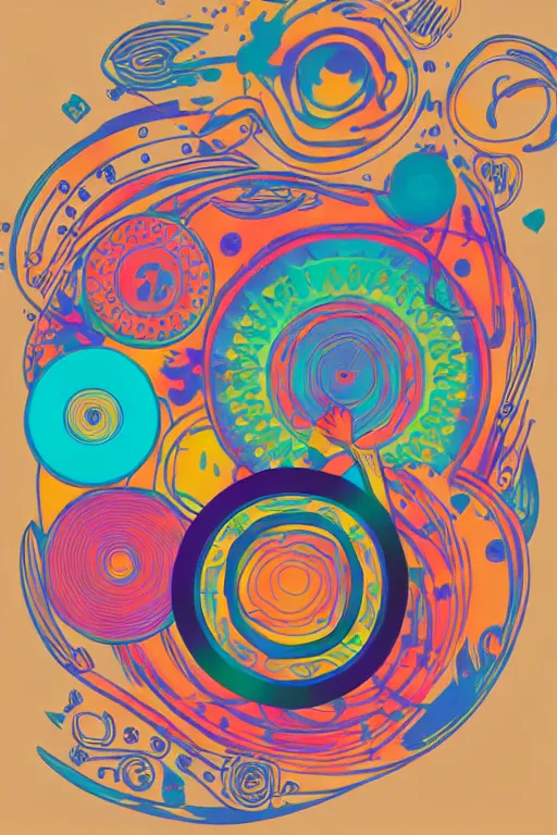 Image similar to minimalist boho style art of a colorful turntable, illustration, vector art