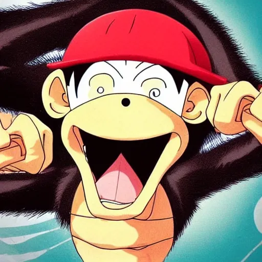 Image similar to “monkey D luffy from one piece as a chimpanzee with very long and flexible arms”