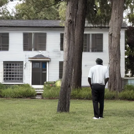 Image similar to a black middle aged man looking at his front yard