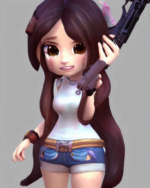 Image similar to katelynn mini cute style, highly detailed, rendered, ray - tracing, cgi animated, 3 d demo reel avatar, style of maple story, maple story gun girl, katelynn from league of legends chibi