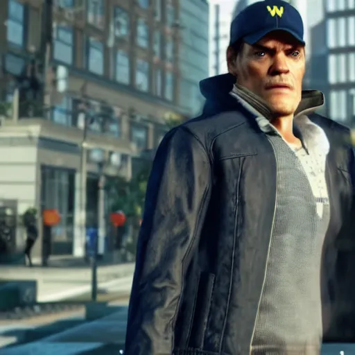 Prompt: film still of Michael Shannon as Aiden Pearce in Watch Dogs