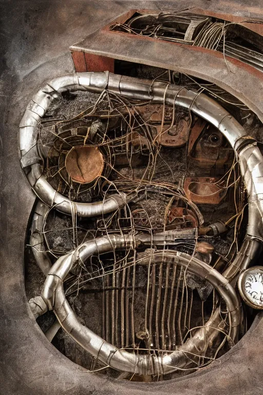 Image similar to A photo of time machine, capacitors and coils inside by Annie Lebovitz and Steve McCurry, grungy, weathered Ultra detailed, hyper realistic, 4k