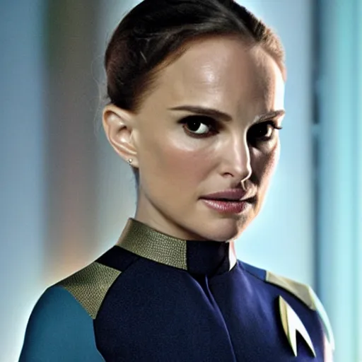 Prompt: Natalie Portman in Star Trek, (EOS 5DS R, ISO100, f/8, 1/125, 84mm, postprocessed, crisp face, facial features)