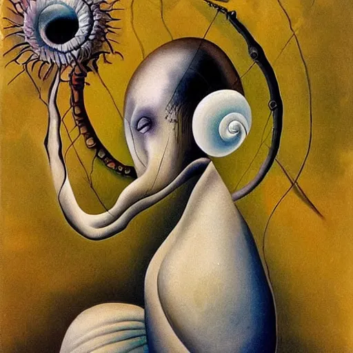 Prompt: snail woman, surrealism, Salvador Dali style