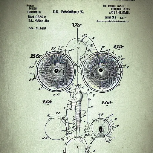 Prompt: 1 9 2 2 us patent for a eyeball for an android. highly detailed,