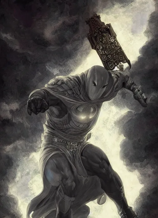 Image similar to digital _ painting _ of _ moon knight _ by _ filipe _ pagliuso _ and _ justin _ gerard _ symmetric _ fantasy _ highly _ detailed _ realistic _ intricate _ port