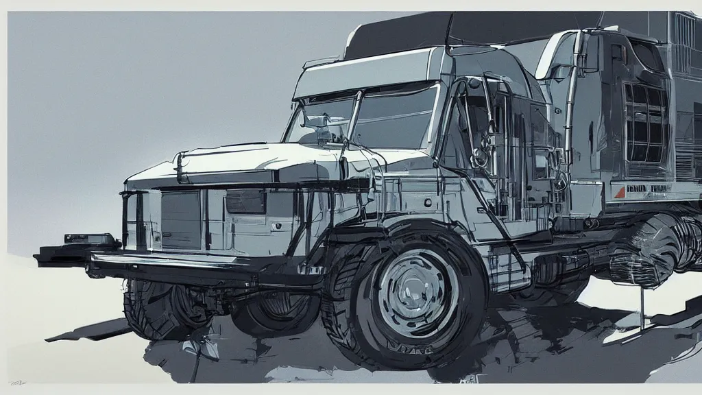 Prompt: A cool four legged truck by Syd mead- art illustration, trending on artstation, Aetherpunk