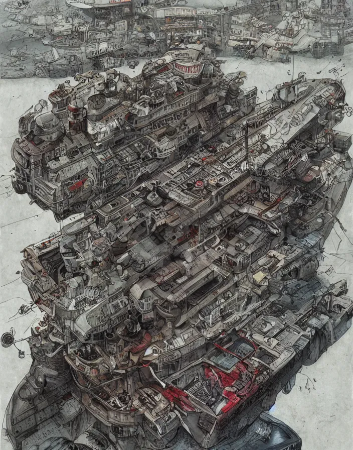 Image similar to hyper detailed industraial & utility by enki bilal