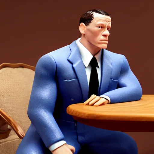 Image similar to john cena sitting at a table in a mao suit crying about the fact that his social credit score has gone down for the 5 0 th time this week realistic hyperrealistic 4 k resolution 8 k resolution highly detailed very detailed extremely detailed hd quality detailed face very detailed face extremely detailed face trending on artstation