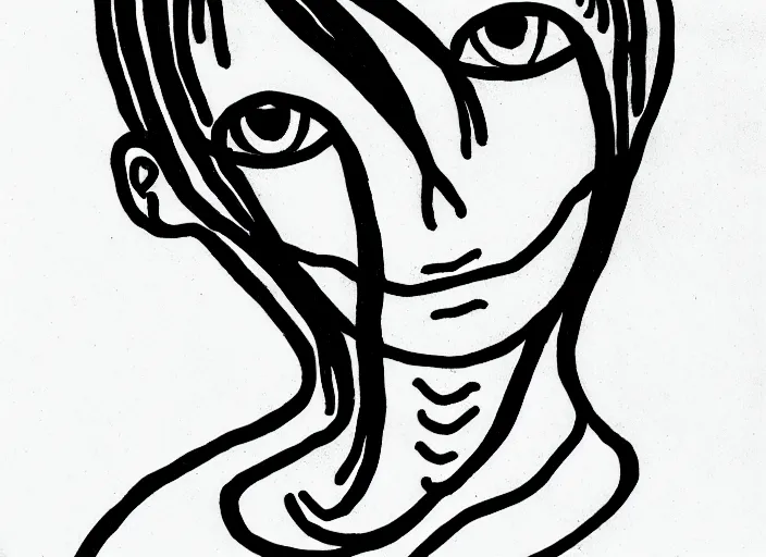 Image similar to simple tattoo design of an anxious woman drawn by junji ito, simplistic junji ito lineart black and white