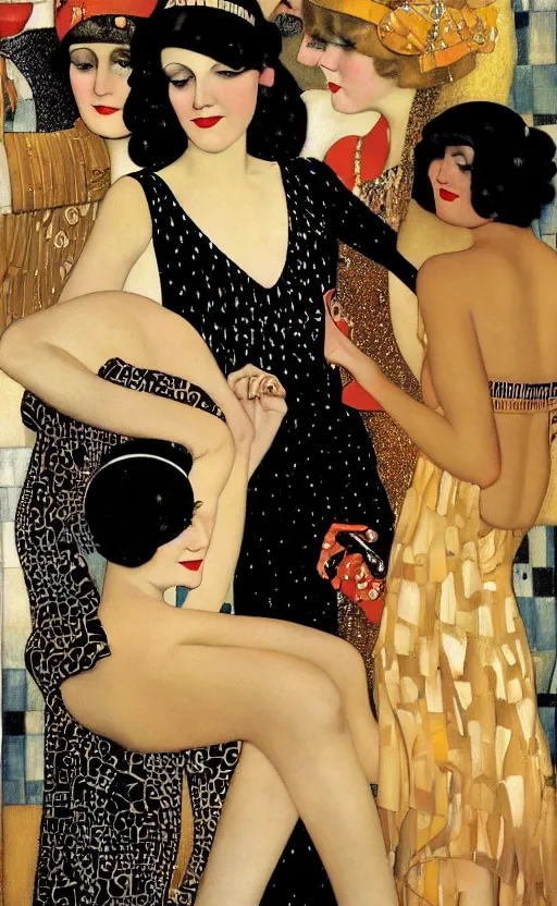 Image similar to an oil painting of jazz age high society life, 1920s style, smooth, highly detailed, high contrast, by Klimt, Coles Phillips, Dean Cornwell, JC Leyendecker, 8K