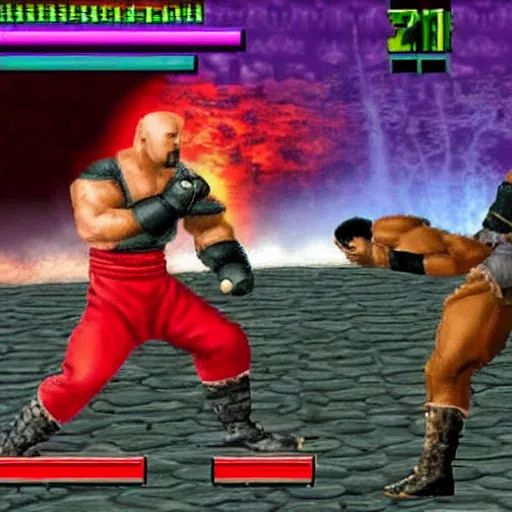 Prompt: alexander lukashenko fighting versus liu kang in mortal kombat 2 game