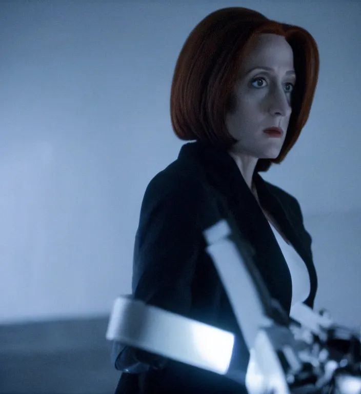 Image similar to film still of raven bird as scully in x - files movie, 4 k