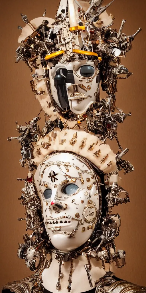 Image similar to a beautiful cyborg made of catholic symbols ceremonial maske