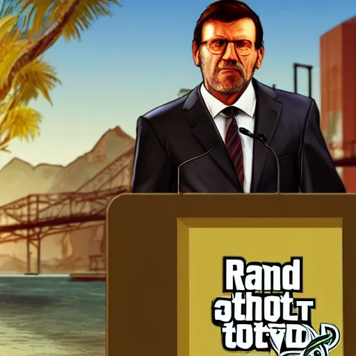 Image similar to mariano rajoy, gta v loading screen art,