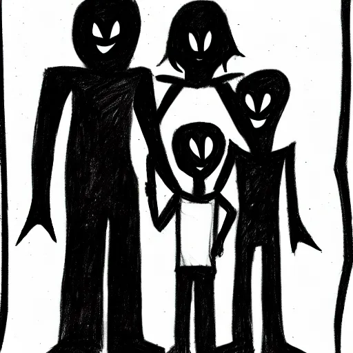 Image similar to child drawing of a creepy family. hunted
