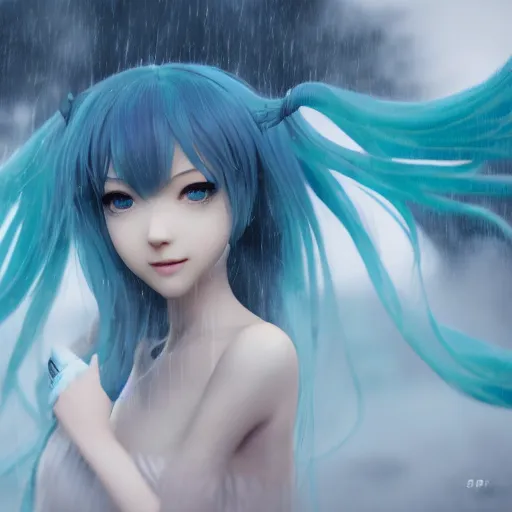 Image similar to Beautiful hatsune miku in real life, face centered portrait, Confident, fog, rain, volumetric lighting, beautiful, golden hour, sharp focus, ultra detailed, cgsociety by Leesha Hannigan, Ross Tran, Thierry Doizon, Kai Carpenter,Ignacio Fernández Ríos