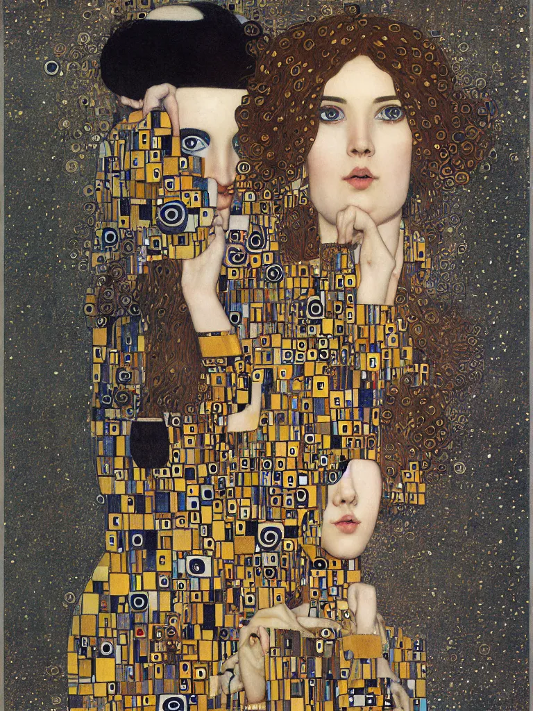 Image similar to isometric symmetrical futuristic female portrait by klimt