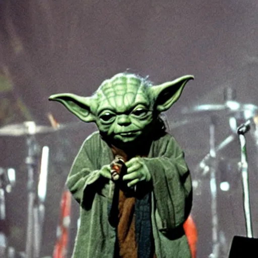 Image similar to yoda performing at woodstock