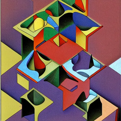 Image similar to colored digital art, by m. c. escher