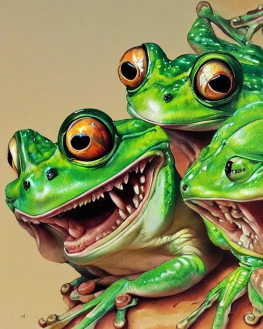 Image similar to two happy frogs by peter andrew jones, hyper detailed