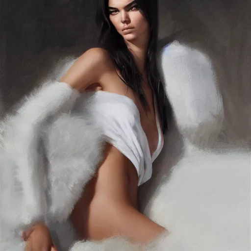 Image similar to fashion model kendall jenner by Danny O'Connor by Richard Schmid by Jeremy Lipking by moebius by atey ghailan