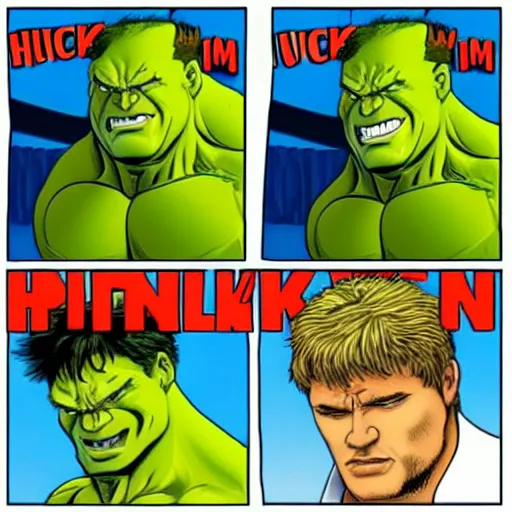 Image similar to Hulk and Putin son