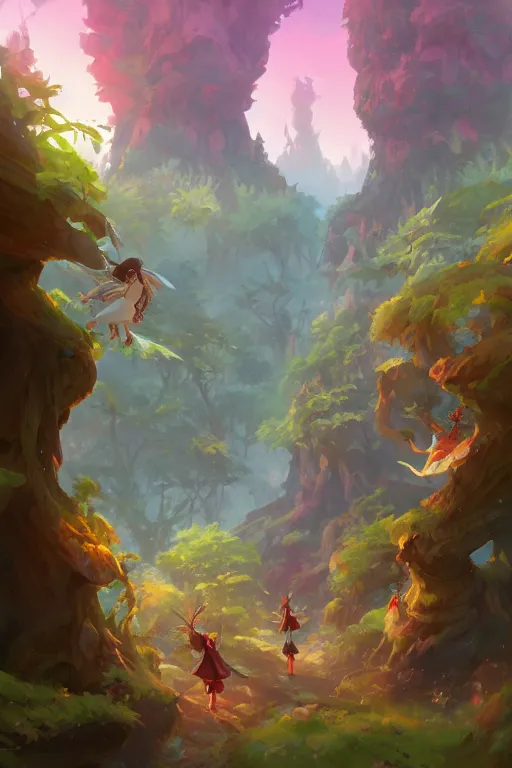 Image similar to fairy City in an ancient forrest , official fanart behance hd artstation by Jesper Ejsing, by RHADS and Makoto Shinkai and Lois van baarle and ilya kuvshinov and rossdraws