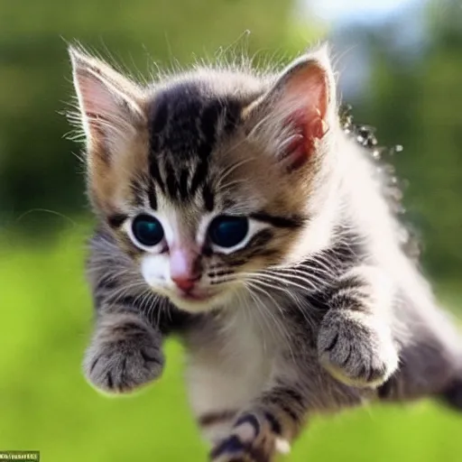 Image similar to the cutest kitten in the world flying through the air