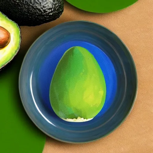 Image similar to an avocado with the head of bob ross