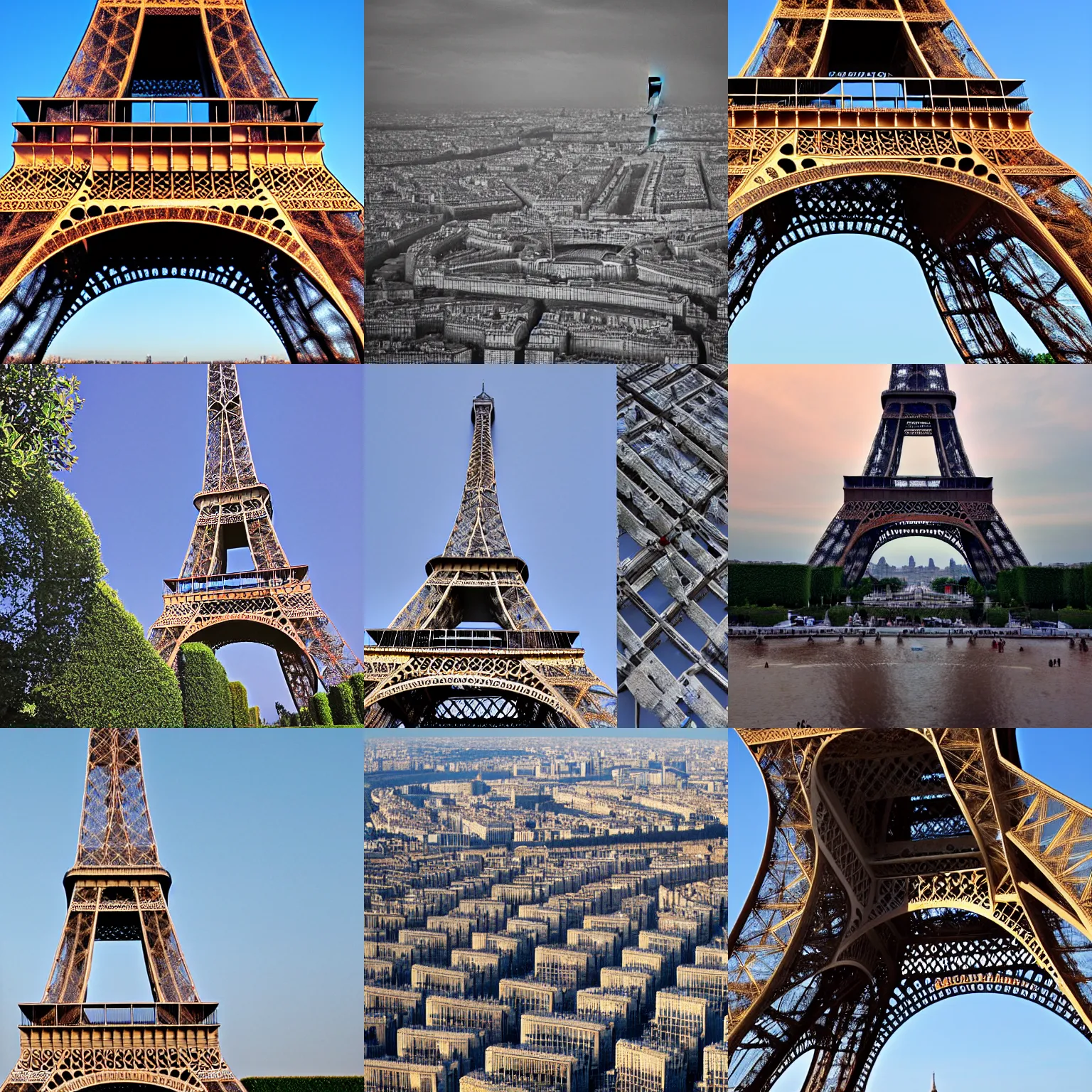 Prompt: An infinite array of Eiffel Tower's stacked right next to one another