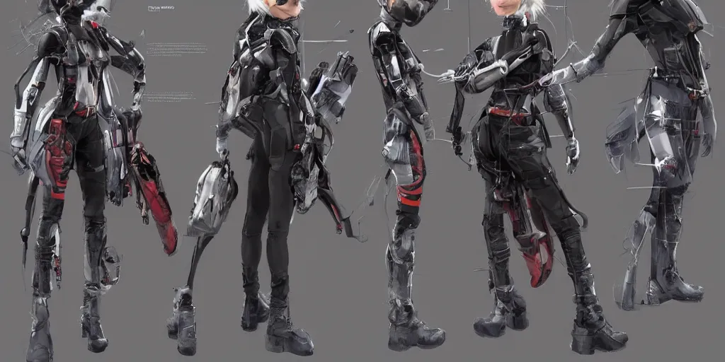 Image similar to a woman in scientist's jacket with a system of straps and pouches for collecting material by Tetsuya Nomura with Ralph Horsley and Mario Testino, trending on artstation and pixiv clean sci-fi concept art and sheet that using unreal engine 5 render and hyper detailed 3D texture with cinematic software light