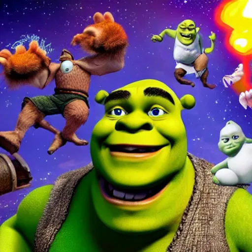 Prompt: Shrek on Super Smash bros ultimate