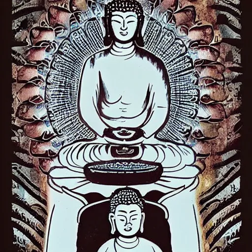 Image similar to buddha as a cool dude checking his smartphone
