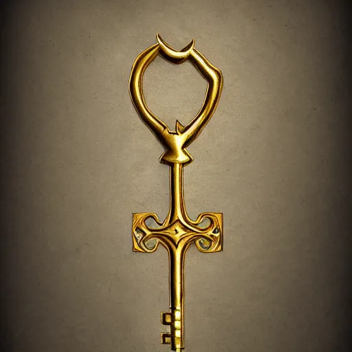 Prompt: golden key, fantasy illustration, medieval era, blank background, studio lighting, hand - drawn digital art, 4 k, trending on artstation