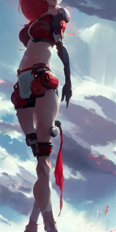 Image similar to concept art of young cute cyborg woman with medium length red hair and curvaceous body wearing shorts illustration illustration concept art anime by wlop and greg rutkowski and studio ghibli and kyoto animation