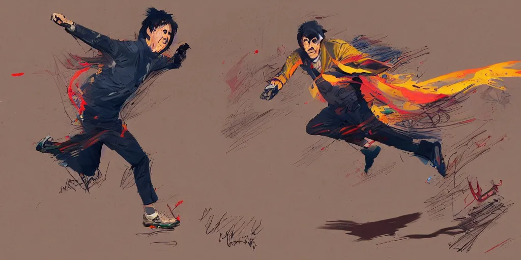 Prompt: cartoonish paul mccartney running, vivid colors, character sheet, fine details, concept design, contrast, kim jung gi, greg rutkowski, trending on artstation, 8 k, full body, turnaround, front view, back view, ultra wide angle