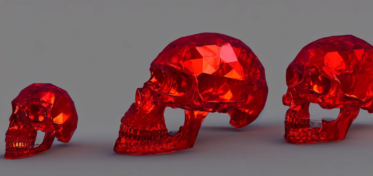 Prompt: still life of, side view, translucent, red liquid, diamond crystal, [ [ [ ten skulls ] ] ], octane, chroma, 3 d, excessively - dimensional, 8 k, polygon, crepuscular rays, electric arc, volumetric light, ray tracing global illumination, transparent, ray tracing reflections, chromatic aberration,