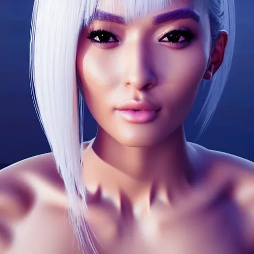 Image similar to “These 3D portraits are unbelievably incerdibly realistic. unreal engine 5. nvidia hairworks. RTX. portrait of Gorgeous girl with white hair and perfect face. futuristic. In bodysuit. very high detailed. By Bobbang. perfect facial detail, beautiful, elegant. Portrait