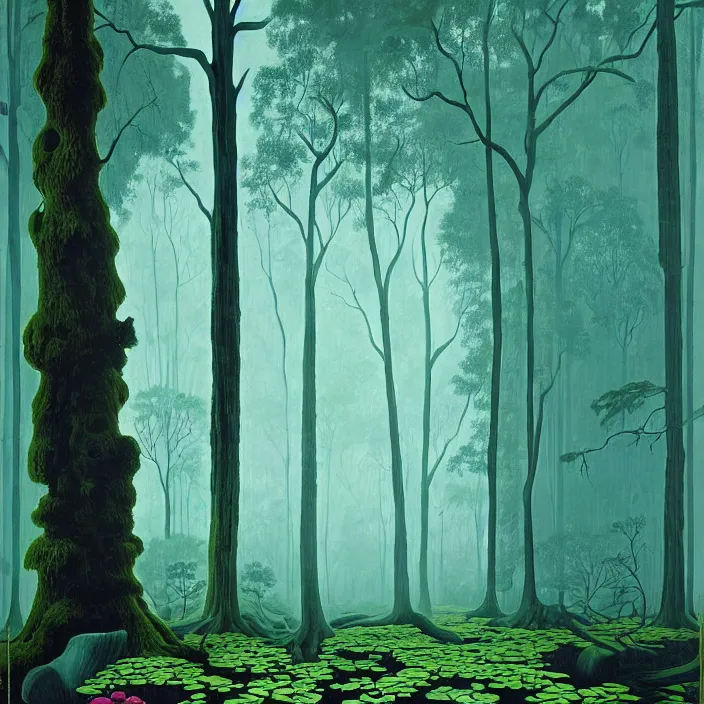 Prompt: charles burchfield art painting, beautiful arboreal forest by Adriaan Herman Gouwe, oregon washington rain forest by beeple
