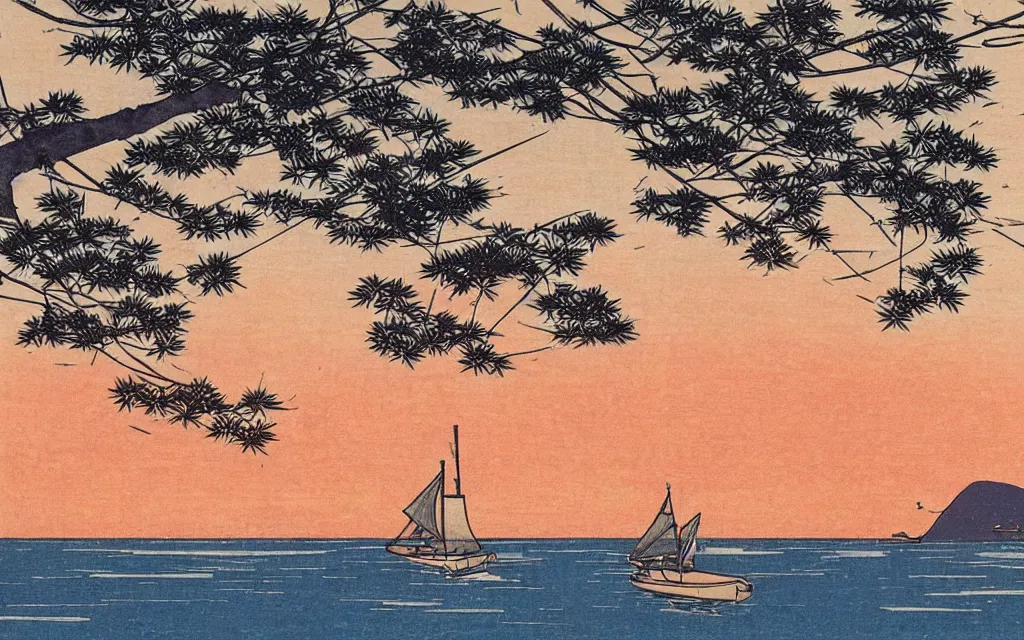 Image similar to 🌅 ⛵ ⛩ 🌌. shin - hanga