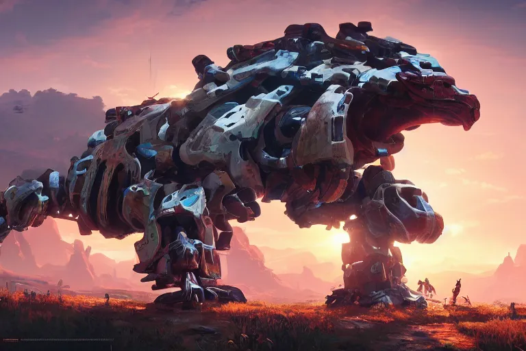 Image similar to shell - walker machine mecanical creature robot of horizon forbidden west horizon zero dawn radiating a glowing aura global illumination ray tracing hdr fanart arstation by ian pesty and alena aenami artworks in 4 k