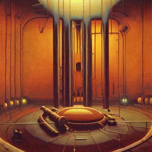 Image similar to painting of a syd mead scifi ancient civilzation interior engine room, beksinski