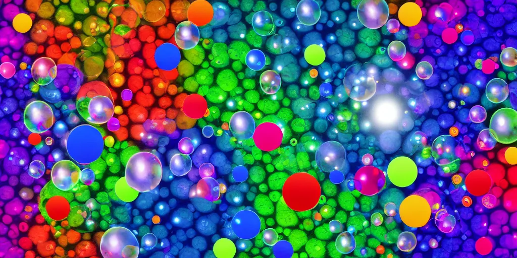 Prompt: floating bubbles, award winning, 8k, hyper colorful, digital art