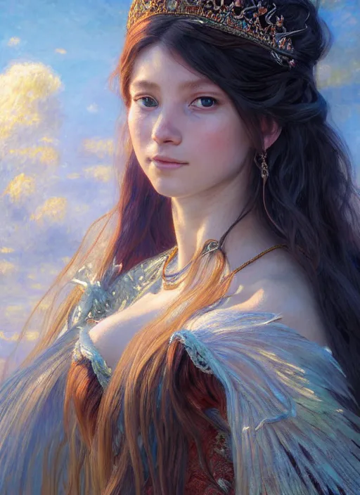 Image similar to highly detailed portrait of princess with long hairs, stephen bliss, unreal engine, fantasy art by greg rutkowski, and renoir loish, rhads, ferdinand knab, makoto shinkai and lois van baarle, ilya kuvshinov, rossdraws, tom bagshaw, alphonse mucha, global illumination, radiant light, detailed and intricate environment