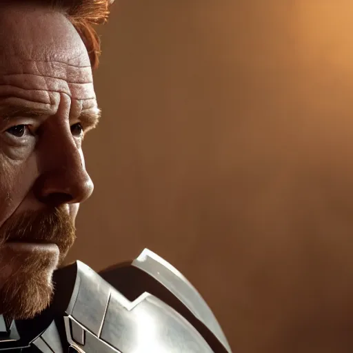 Prompt: bryan cranston wearing iron man armour, cinematic lighting, hd 4k photo