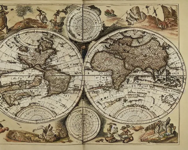 Image similar to highly detailed ancient map of the world, flat earth model, beautiful caligraphy and notations, beautiful detailed illustrations, ancient lost artefacts, 3 5 mm film photo